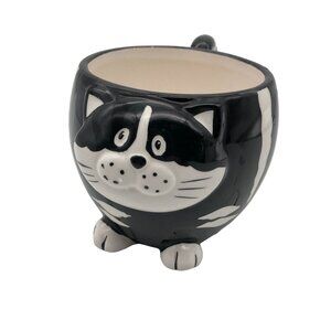 Pier 1 Imports 3D Chubby Cat Mug Hand-Painted Dolomite Footed Tail Handle